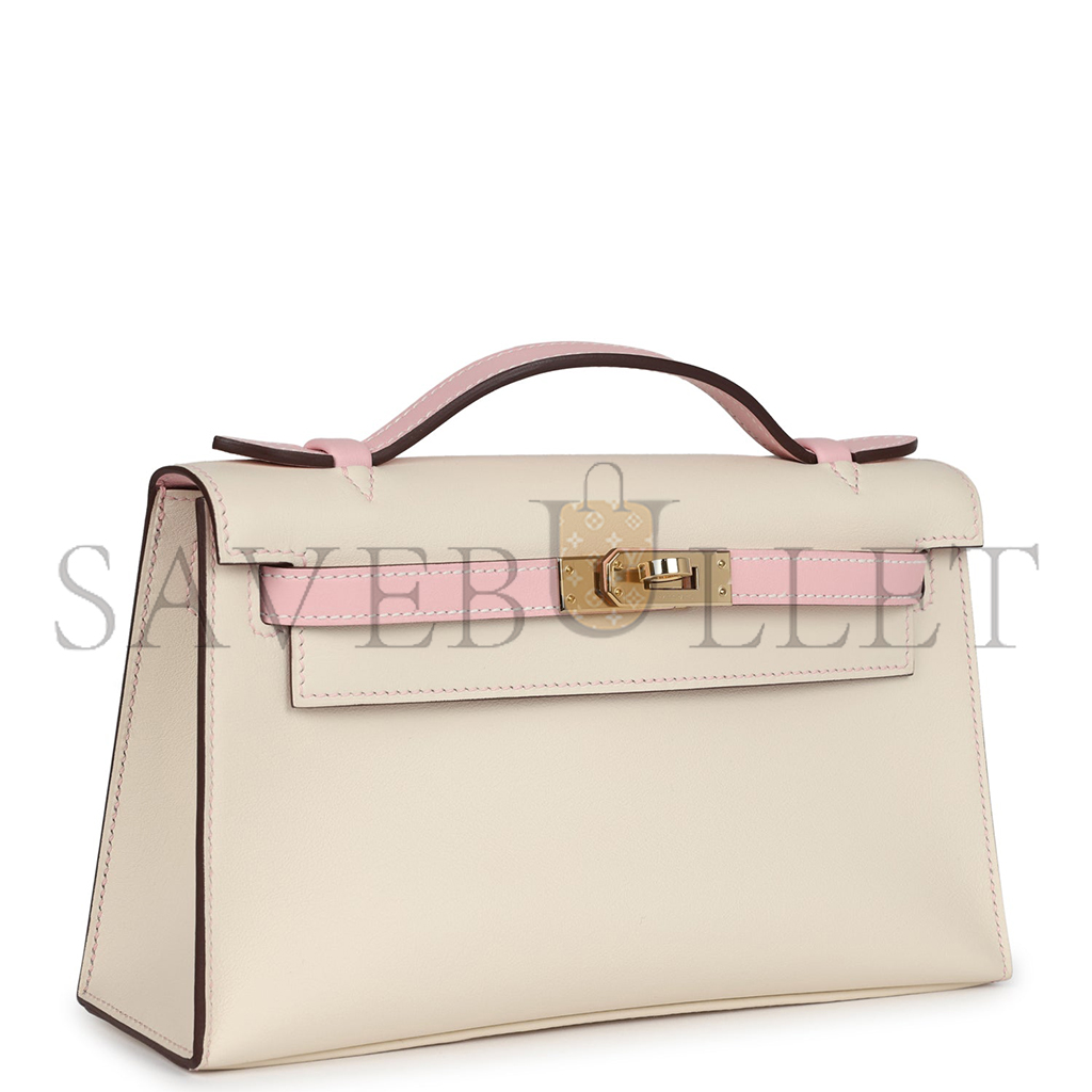 HERMÈS MASTER KELLY POCHETTE NATA AND ROSE SAKURA SWIFT (22*14*7cm) 